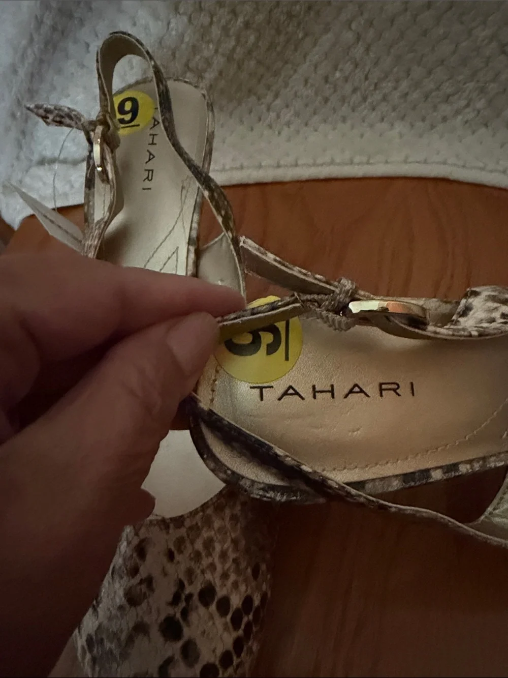 Tahari Beige Snake-Print Slingback Heels